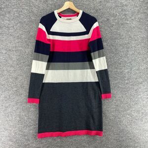 Johi Sweater Dress Women M Medium Black Striped Short Long Sleeve Crew Neck